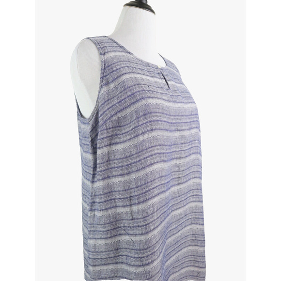 Pure J Jill Size L Woven Stripe Linen Maxi Dress Keyhole Neck Blue - Picture 6 of 10